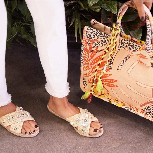 Vince Camuto Jermindi Embellished Raffia Slide Sandals - Picture 1 of 9